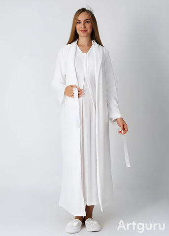 Maternity Sleepwear Set, 2 Pieces, Jacquard Bow Pattern - Sticky Cotton Fabric 25-2311