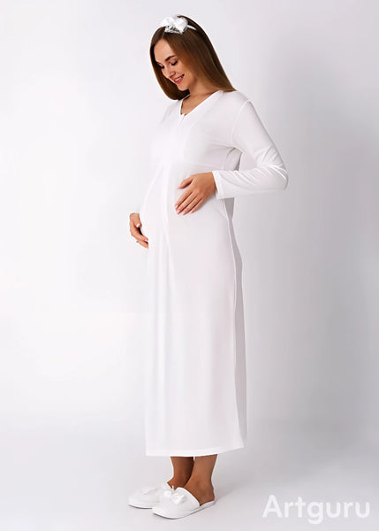 Maternity Sleepwear Set, 2 Pieces, Jacquard Bow Pattern - Sticky Cotton Fabric 25-2311