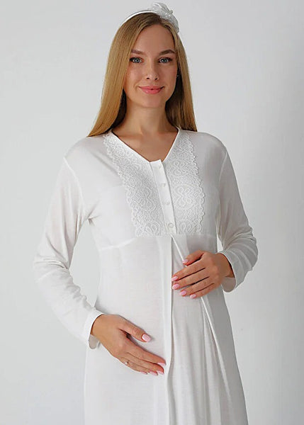 Maternity Sleepwear Set, 2 Pieces, Jacquard Bow Pattern - Sticky Cotton Fabric 25-2311