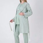 ERDENİZ TEKSTİL  3-Piece Maternity Pajama Set with Lace Details - Maternity Set that Facilitates Breastfeeding 3466