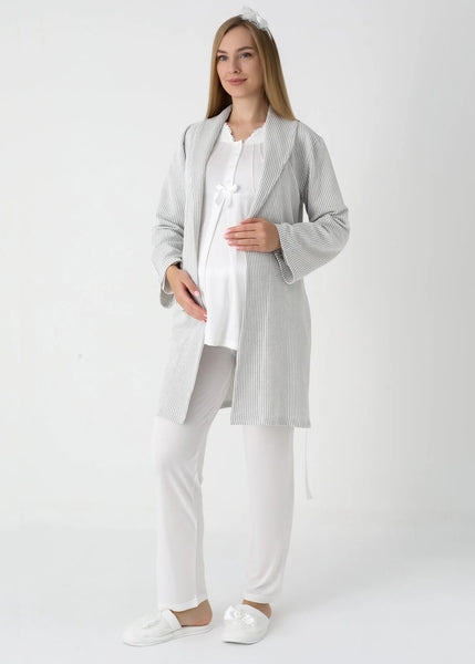 Maternity and  pajama and nightgown set, long sleeve button front 25-3442
