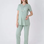 ERDENİZ TEKSTİL  3-Piece Maternity Pajama Set with Lace Details - Maternity Set that Facilitates Breastfeeding 3466