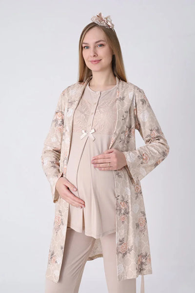 Maternity and Postpartum 3-Piece Pajama & Robe Set  3465