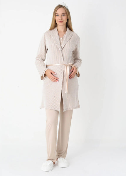 pajama and nightgown set, long sleeve button front sleepwear, three-piece set 25-3442