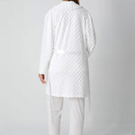 3-Piece Set - Cotton Button-Down Pajamas with Square Jacquard Robe 25-3453