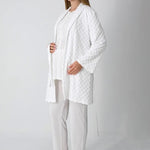 3-Piece Set - Cotton Button-Down Pajamas with Square Jacquard Robe 25-3453