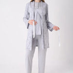 ERDENİZ TEKSTİL  Maternity Sleepwear Set, 3 Pieces, Floral Design, Buttons on the Chest, Made of Cotton and Viscose 3471