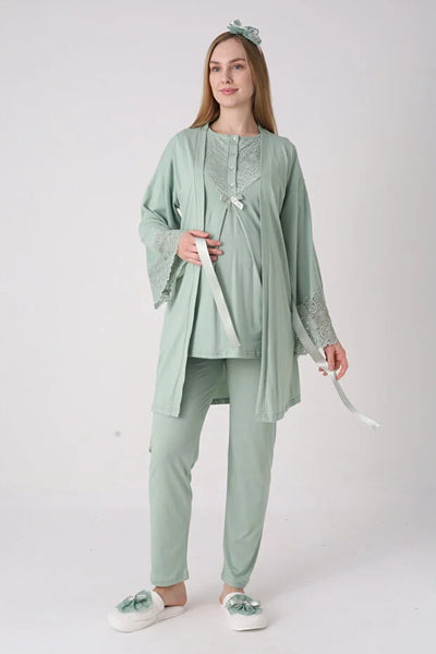 Maternity and Postpartum 3-Piece Pajama & Robe Set  3474