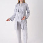 ERDENİZ TEKSTİL  Maternity Sleepwear Set, 3 Pieces, Floral Design, Buttons on the Chest, Made of Cotton and Viscose 3471
