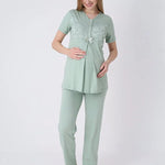 ERDENİZ TEKSTİL  3-Piece Maternity Pajama Set with Lace Details - Maternity Set that Facilitates Breastfeeding 3466