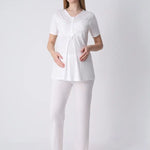 ERDENİZ TEKSTİL  3-Piece Maternity Pajama Set with Lace Details - Maternity Set that Facilitates Breastfeeding 3466