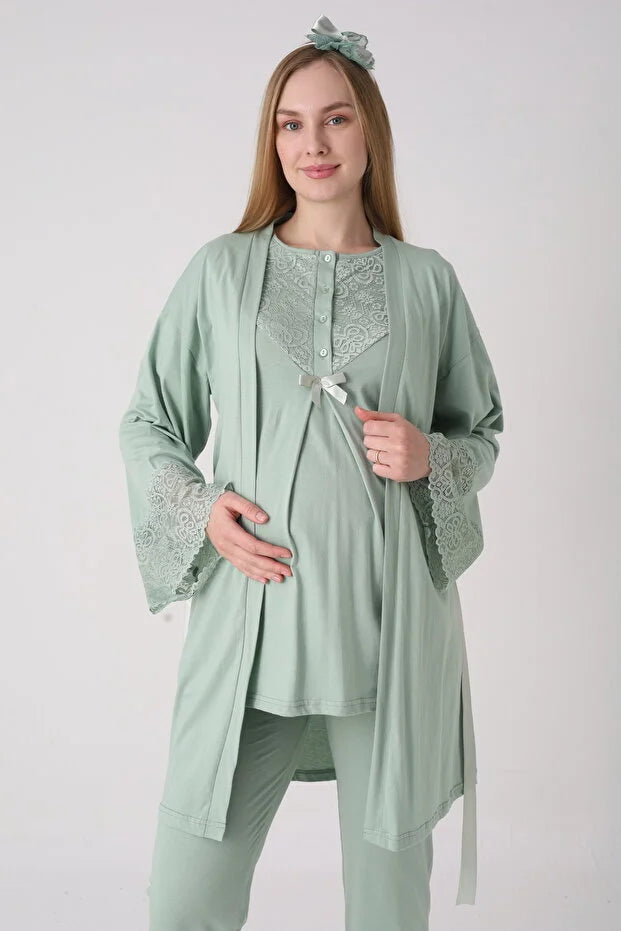 Maternity and Postpartum 3-Piece Pajama & Robe Set  3474
