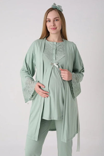 Maternity and Postpartum 3-Piece Pajama & Robe Set  3474