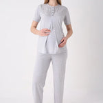 ERDENİZ TEKSTİL  Maternity Sleepwear Set, 3 Pieces, Floral Design, Buttons on the Chest, Made of Cotton and Viscose 3471