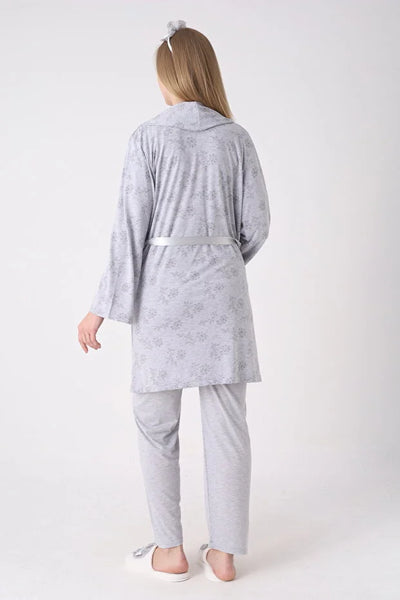 ERDENİZ TEKSTİL  Maternity Sleepwear Set, 3 Pieces, Floral Design, Buttons on the Chest, Made of Cotton and Viscose 3477