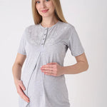 ERDENİZ TEKSTİL  Maternity Sleepwear Set, 3 Pieces, Floral Design, Buttons on the Chest, Made of Cotton and Viscose 3471