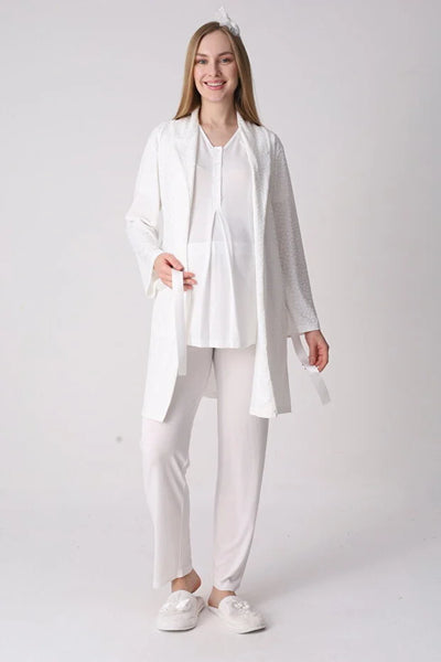 Maternity and Postpartum 3-Piece Pajama & Robe Set  3477