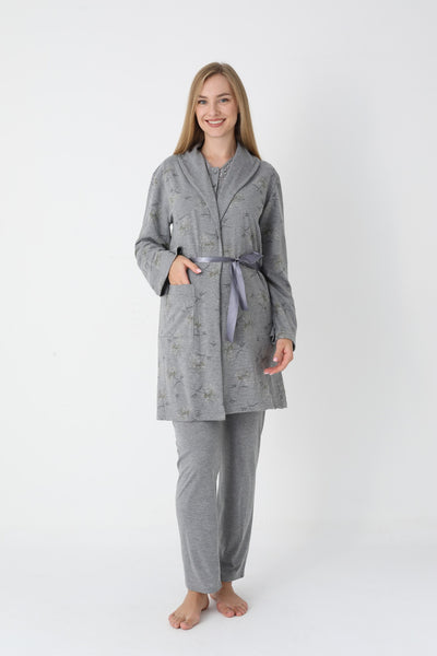 Women's 3-Piece Winter Pajama Set with GRAY 25-2452
