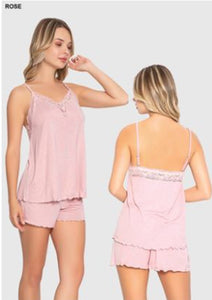 Cotton shorts pajama set with lace T-shirt 20050