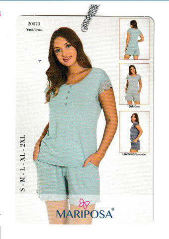 Cotton shorts pajama set with lace T-shirt 20070