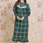 Evergreen Plaid Cotton Flannel High Neck Long Sleeve Ballet Nightgown 70109-324