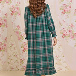 Evergreen Plaid Cotton Flannel High Neck Long Sleeve Ballet Nightgown 70109-324