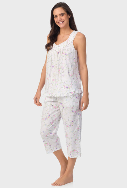 LILAC AND CHERRY BLOSSOM VINEY FLORAL SLEEVELESS CAPRI PANT PJ SET A90003-977