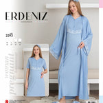 Maternity Nightgown Set Buttoned Front 2-Piece Nightgown and Dressing Gown Set Short Sleeve Nightgown & Long Sleeve Dressing Gown - 2293