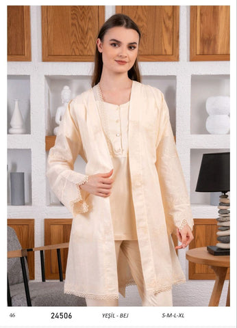 Women's cotton pajamas and robe with a soft texture 24506