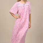 Light pure cotton half-sleeve dress with lace and front buttons 25-01-A-1