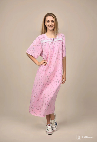 Light pure cotton half-sleeve dress with lace and front buttons 25-01-A-1