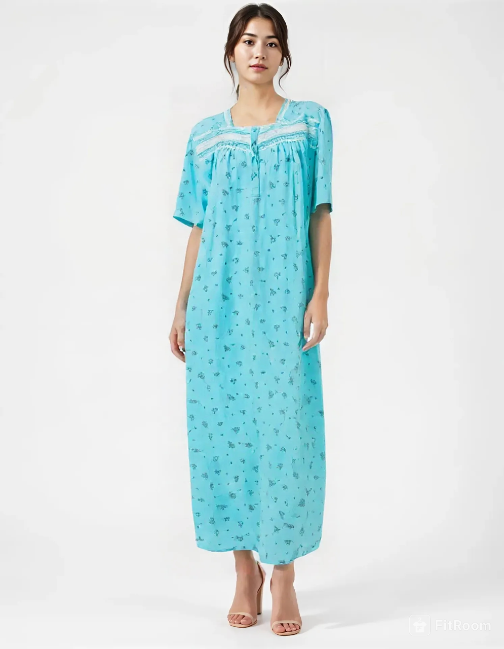 Light pure cotton half-sleeve dress with lace and front buttons 25-01-A-2