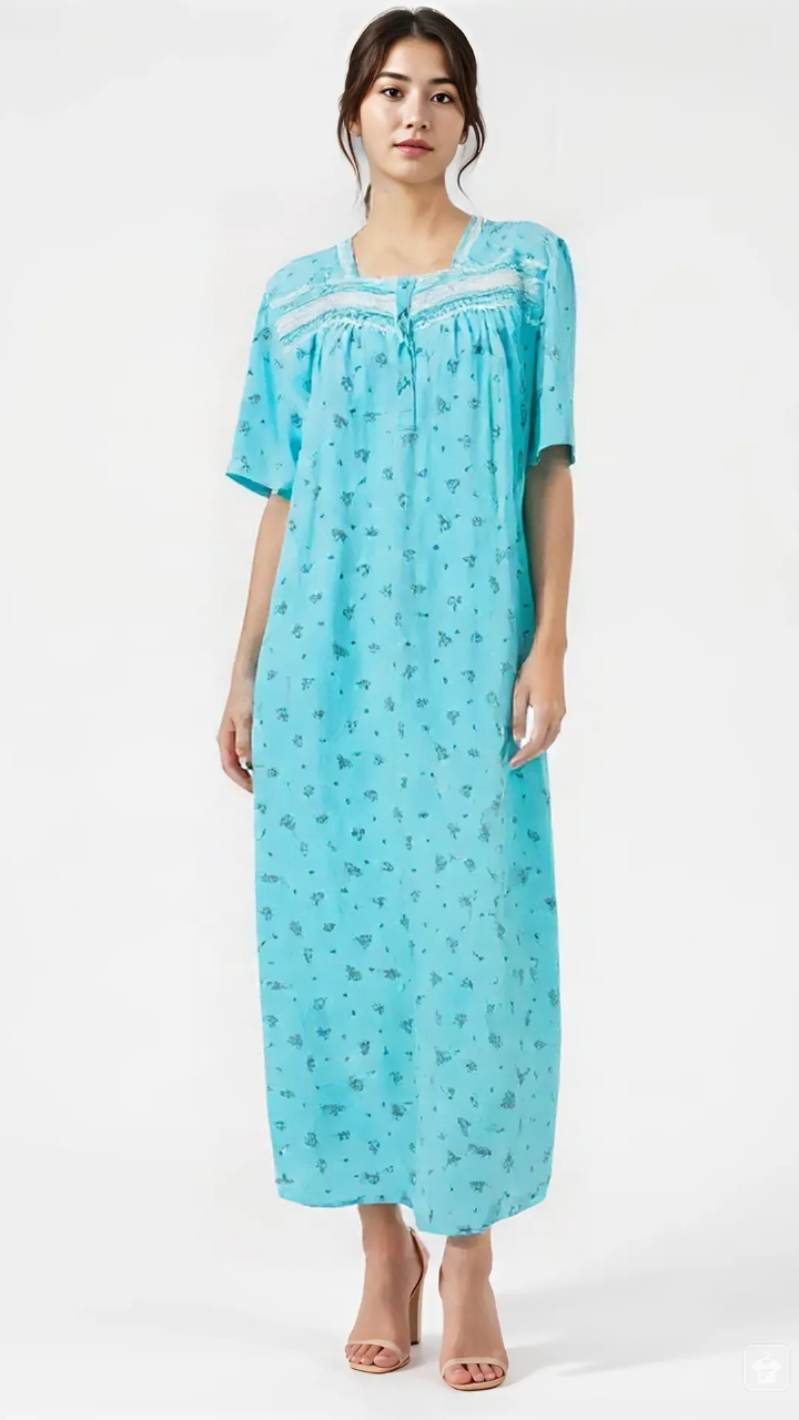 Light pure cotton half-sleeve dress with lace and front buttons 25-01-A-2