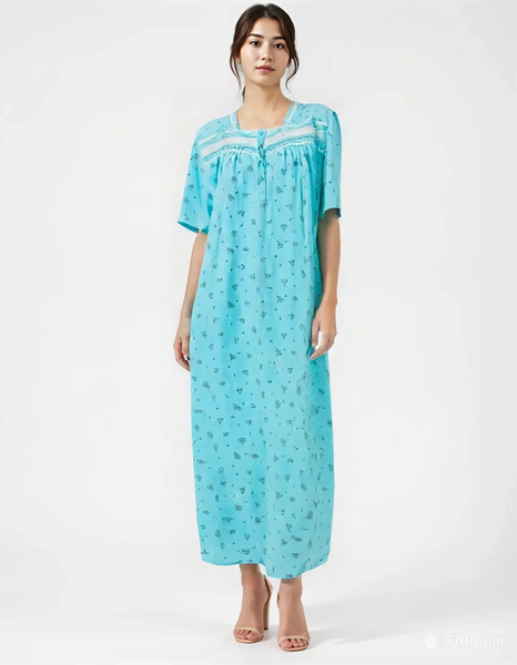 Light pure cotton half-sleeve dress with lace and front buttons 25-01-A-2