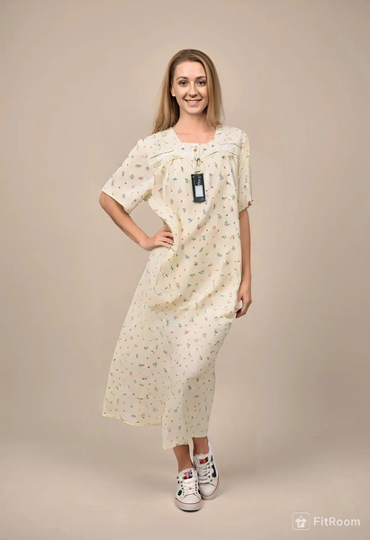Light pure cotton half-sleeve dress with lace and front buttons 25-01-A-3