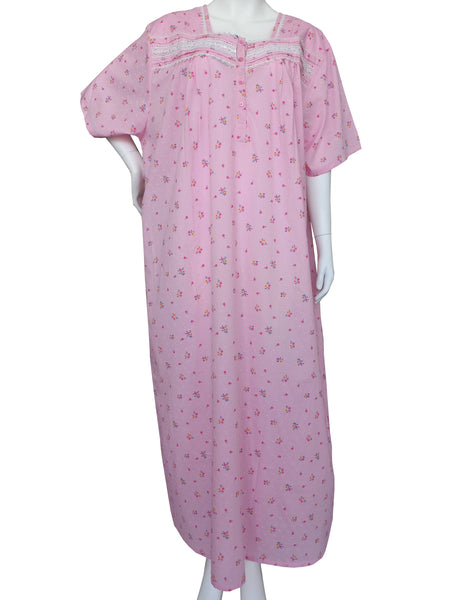 Light pure cotton half-sleeve dress with lace and front buttons 25-01-A-1