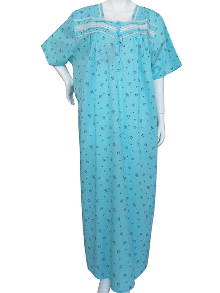 Light pure cotton half-sleeve dress with lace and front buttons 25-01-A-2