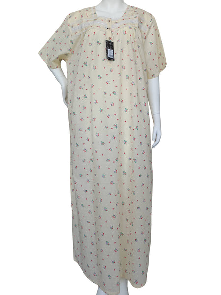 Light pure cotton half-sleeve dress with lace and front buttons 25-01-A-3