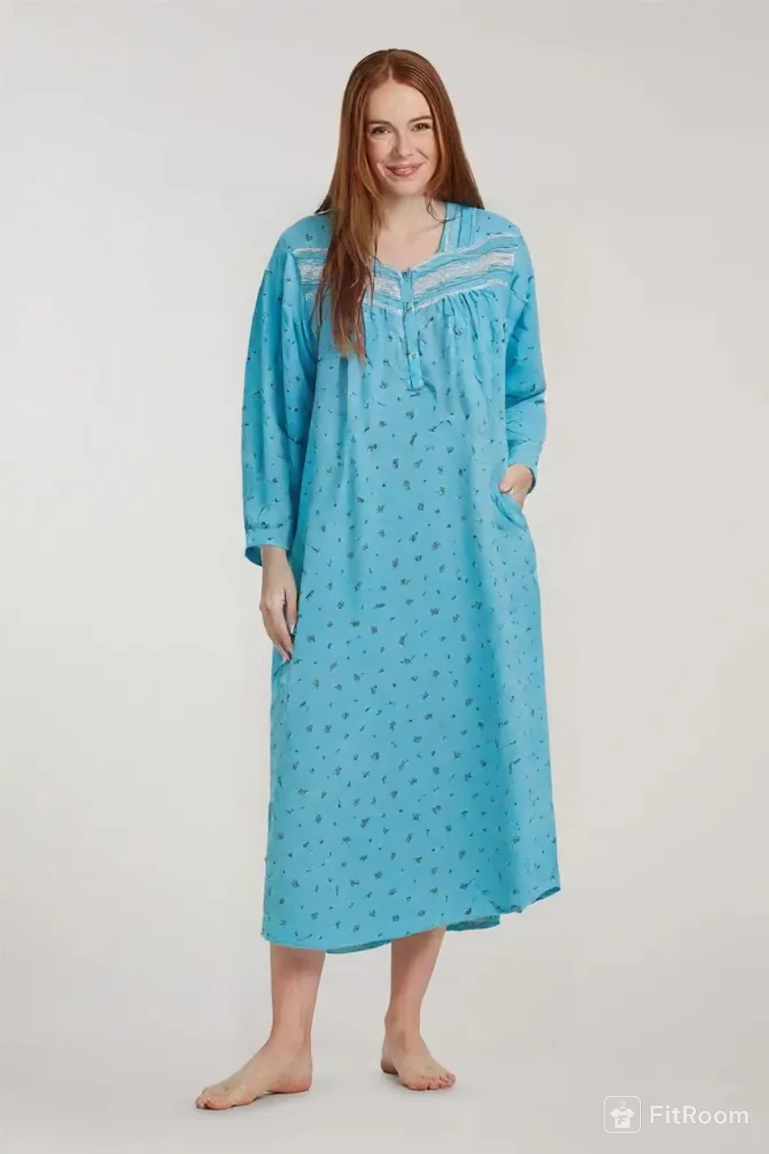Long-sleeved dress in lightweight pure cotton with lace and front buttons 25-01-B-2
