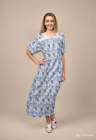 Heavyweight pure cotton half-sleeve dress with lace and 30cm zipper 25-08-A-2