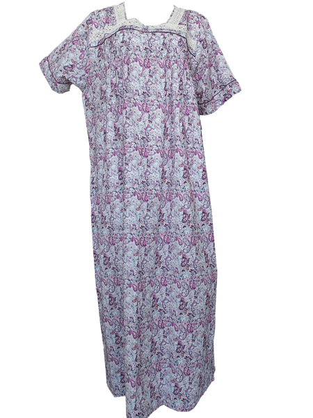 Heavyweight pure cotton half-sleeve dress with lace and 30cm zipper 25-08-A-1