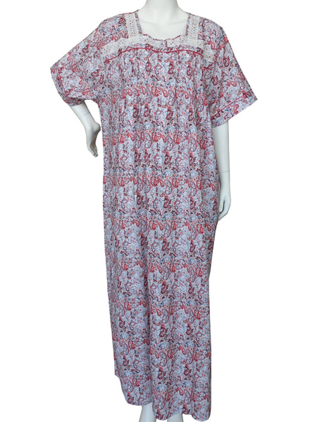 Heavyweight pure cotton half-sleeve dress with lace and 30cm zipper 25-08-A-3