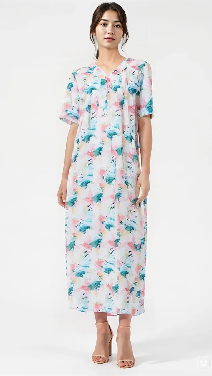 Half-sleeved dress in pure cotton with lace and a V-neck with three buttons 25-09-A-3