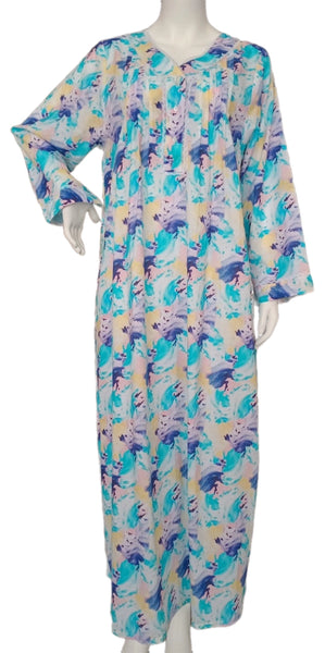 Long-sleeved dress in lightweight pure cotton with lace and front buttons 25-09-B-1