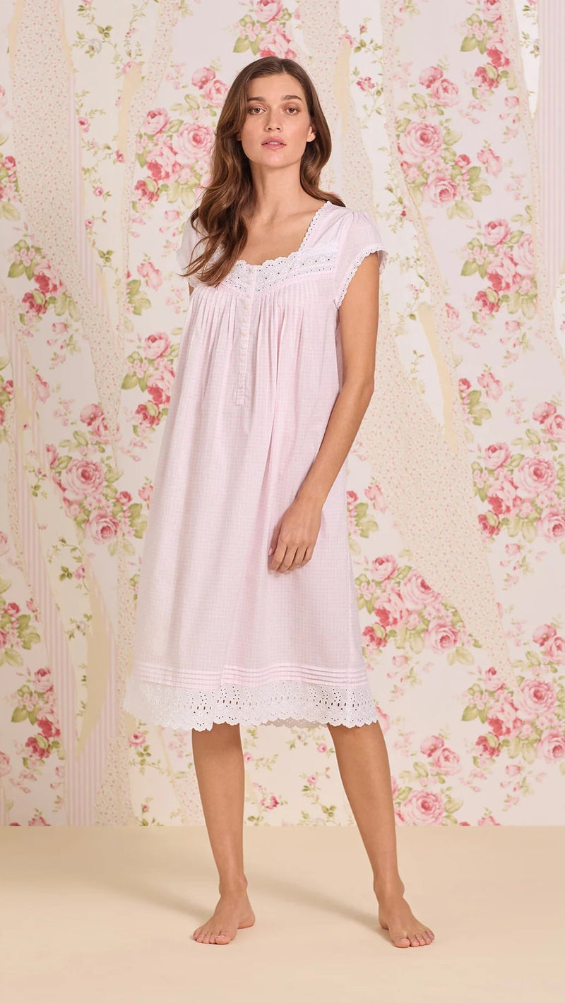 Pink Gingham Cotton Lawn Cap Sleeve Waltz Nightgown E60128-953