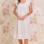 Rosebud Sprig Cotton Swiss Dot Cap Sleeve Waltz Nightgown E60128-149