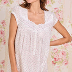 Rosebud Sprig Cotton Swiss Dot Cap Sleeve Waltz Nightgown E60128-149