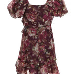 Big Girls 7-16 Puffed Sleeve Printed Lurex Chiffon Jacquard Fit & Flare Dress 12992
