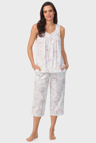 LILAC AND CHERRY BLOSSOM VINEY FLORAL SLEEVELESS CAPRI PANT PJ SET A90003-977