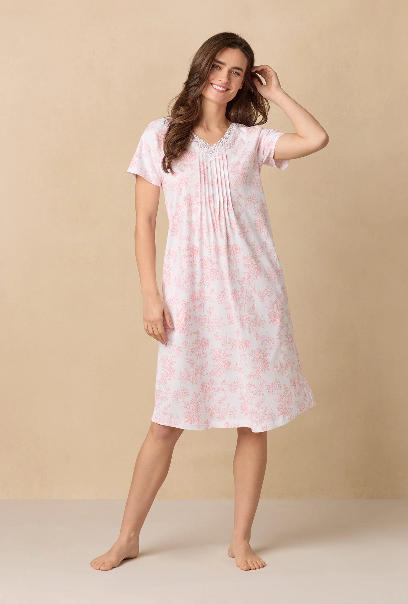 Coral Toile Waltz Cotton Knit Nightgown 62672-817